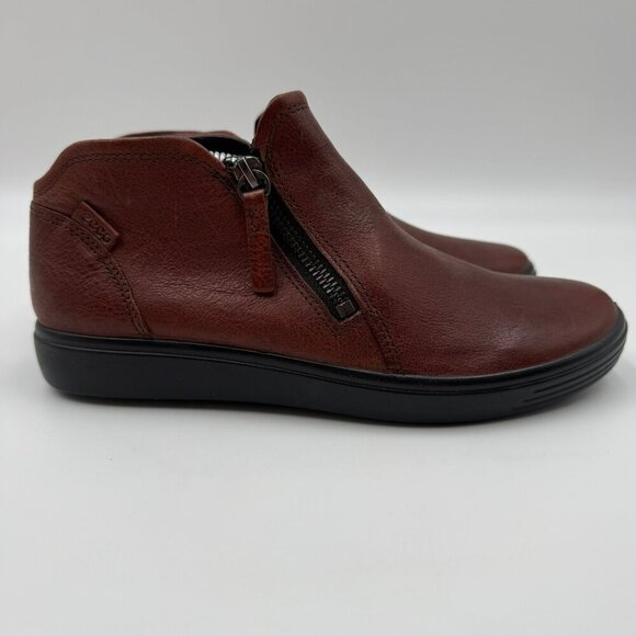 Ecco Soft 7 Ladies Leather Bootie Size 6 Womens Brown Ankle Boots With Side Zipp - Picture 4 of 7